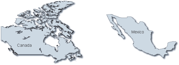 Map of Canada and Mexico